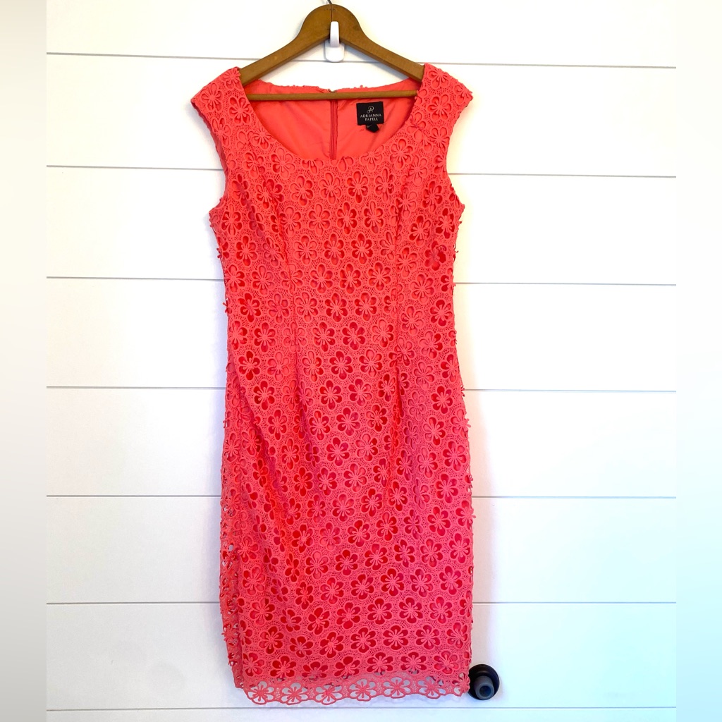 Nwot Adrianna Papell Coral Floral Lace Dress (Size 8)
